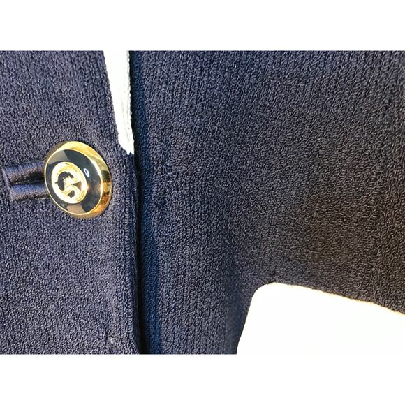 St. John Collection Santana Knit Colorblock Blazer 8 Navy Blue Ivory - Picture 12 of 13